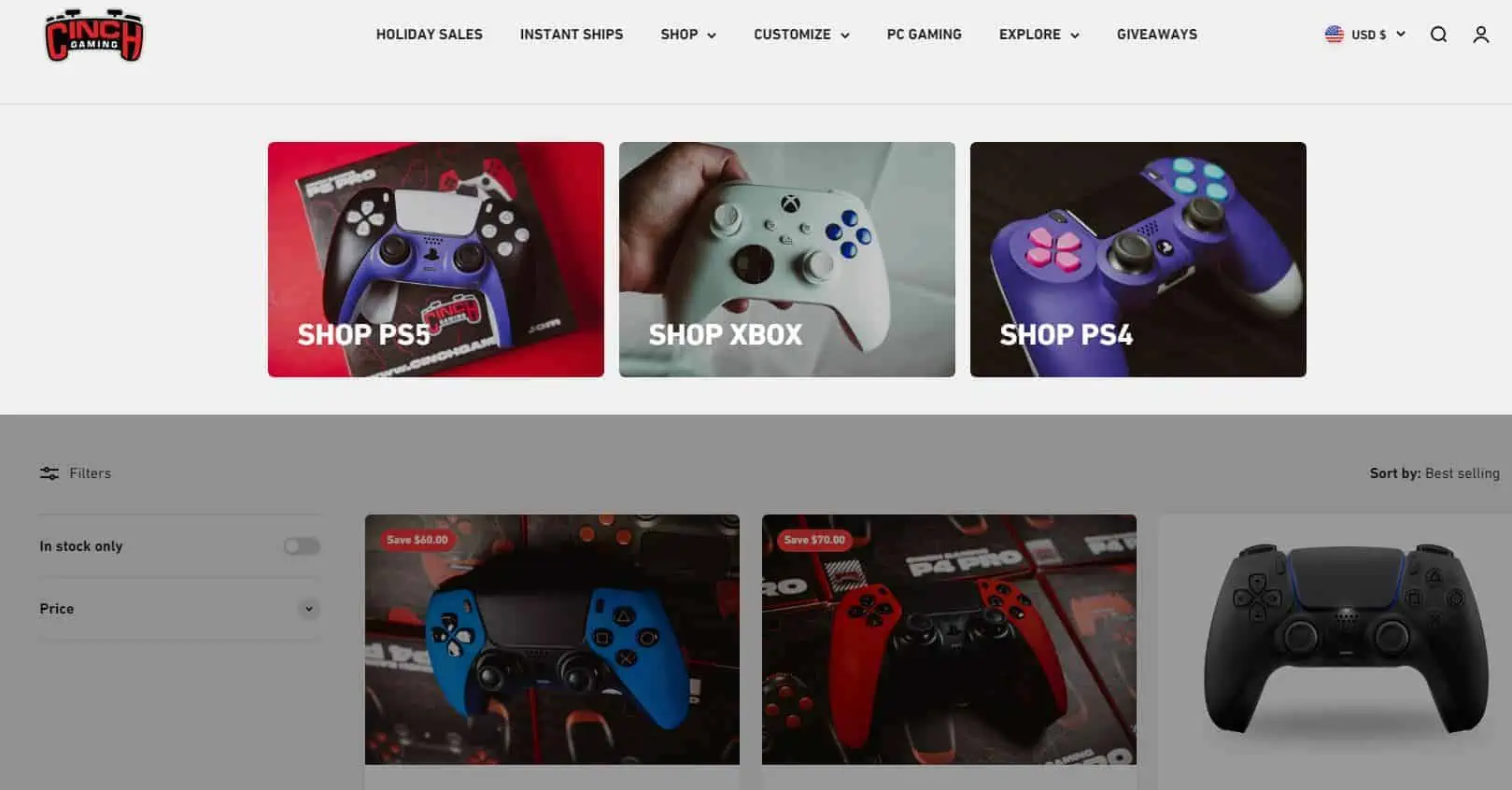 cinchgaming custom controllers homepage