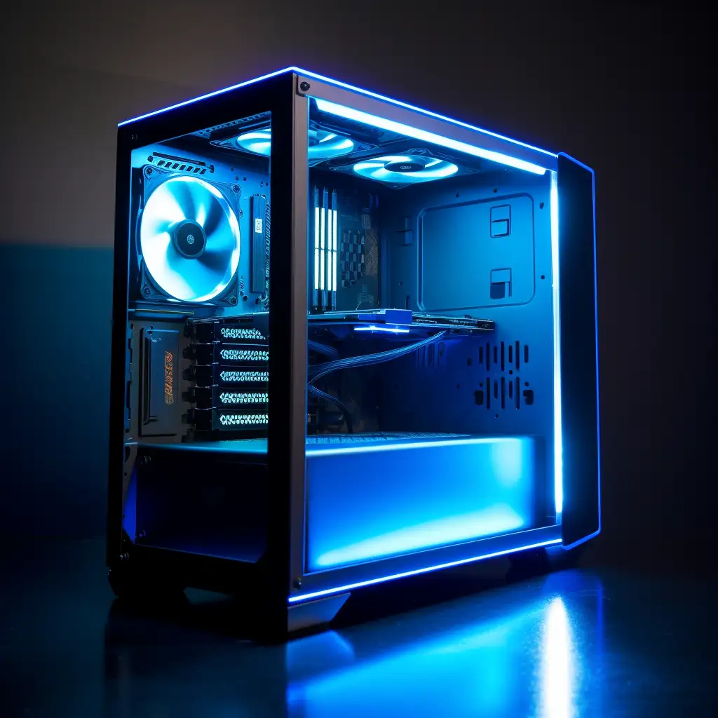 Blue backlit gaming pc 