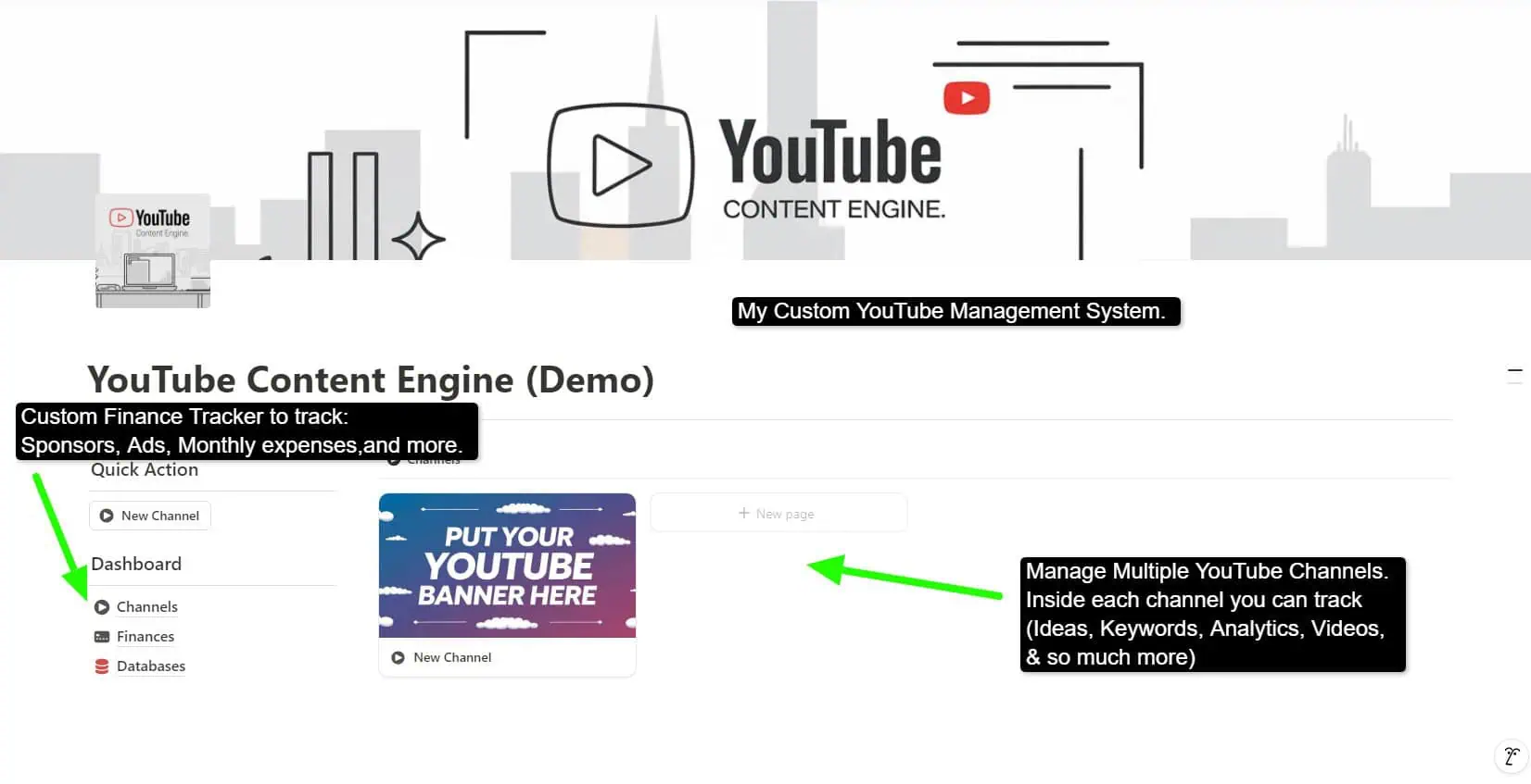A custom Notion template for managing youtube channels.