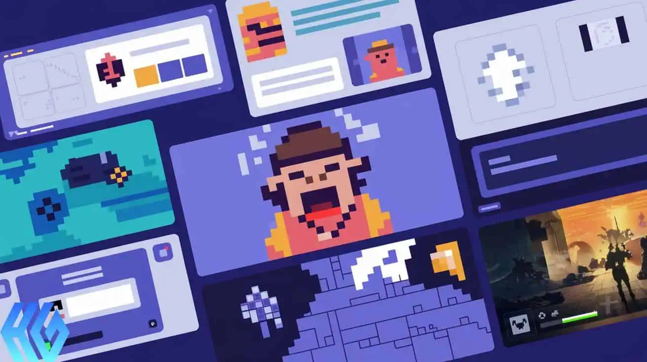 Collage of diverse gaming content formats, including pixel art designs, gaming interfaces, and gameplay scenes, showcasing the variety of content styles available to creators.